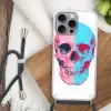Schedel - Grafisch - Roze - Verdeeld Hoesje iPhone 16 Pro Max met koord klein -sfeer4