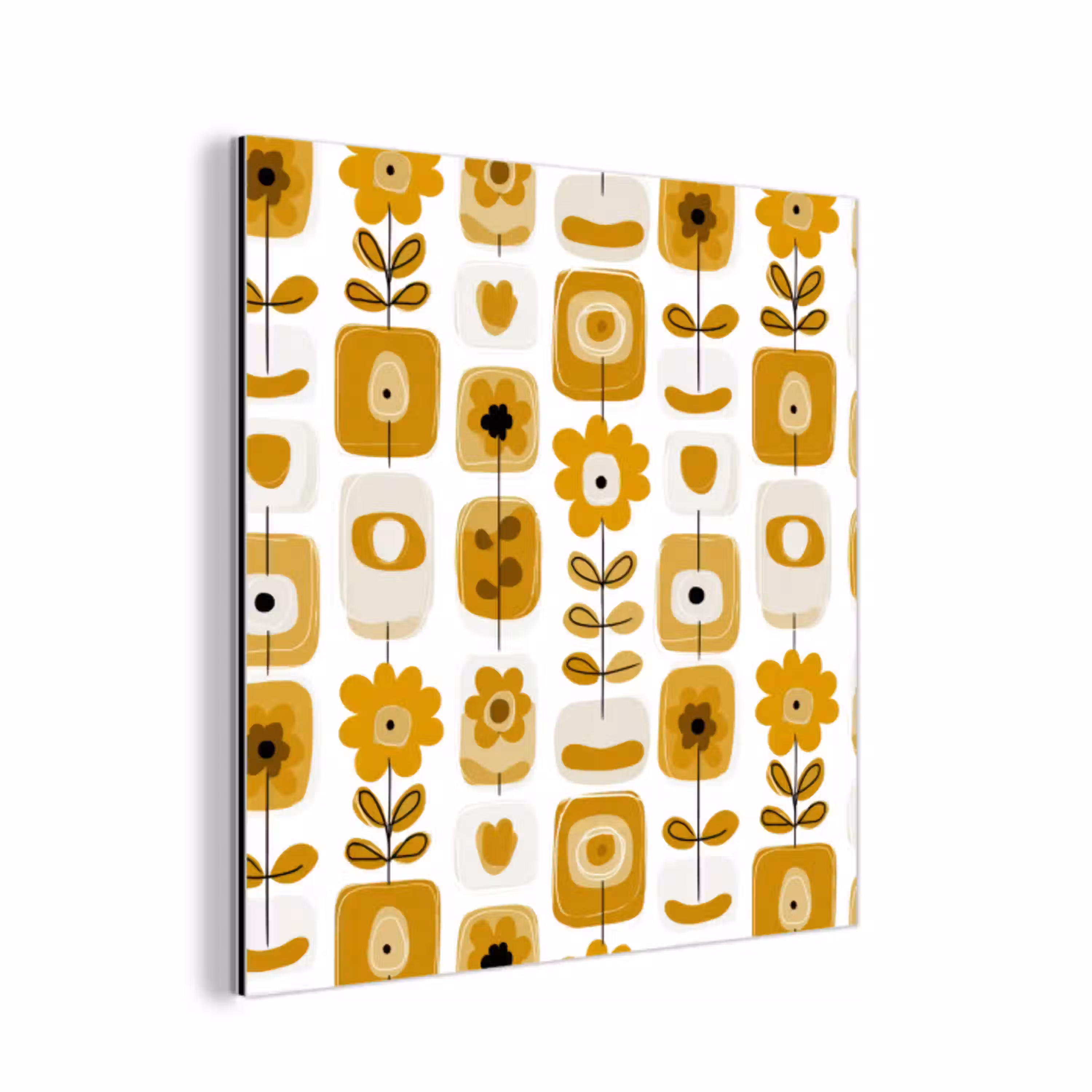 Retro - Abstract - Bloemen - Okergeel aluminium wit klein 46 -3d