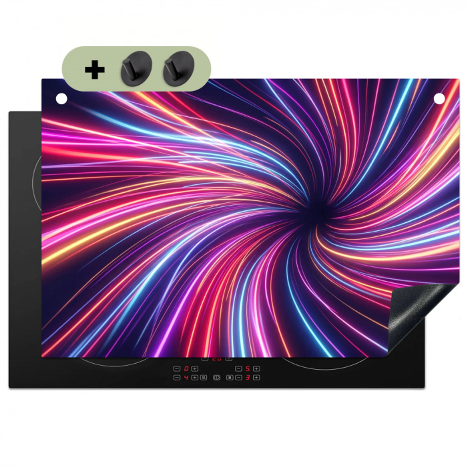 Abstract - Swirl - Futuristic - Neon Inductie beschemer met haakjes klein -3d