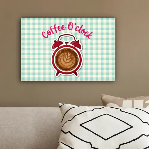 Koffie - Klok - Groen canvas 2cm klein -sfeer3