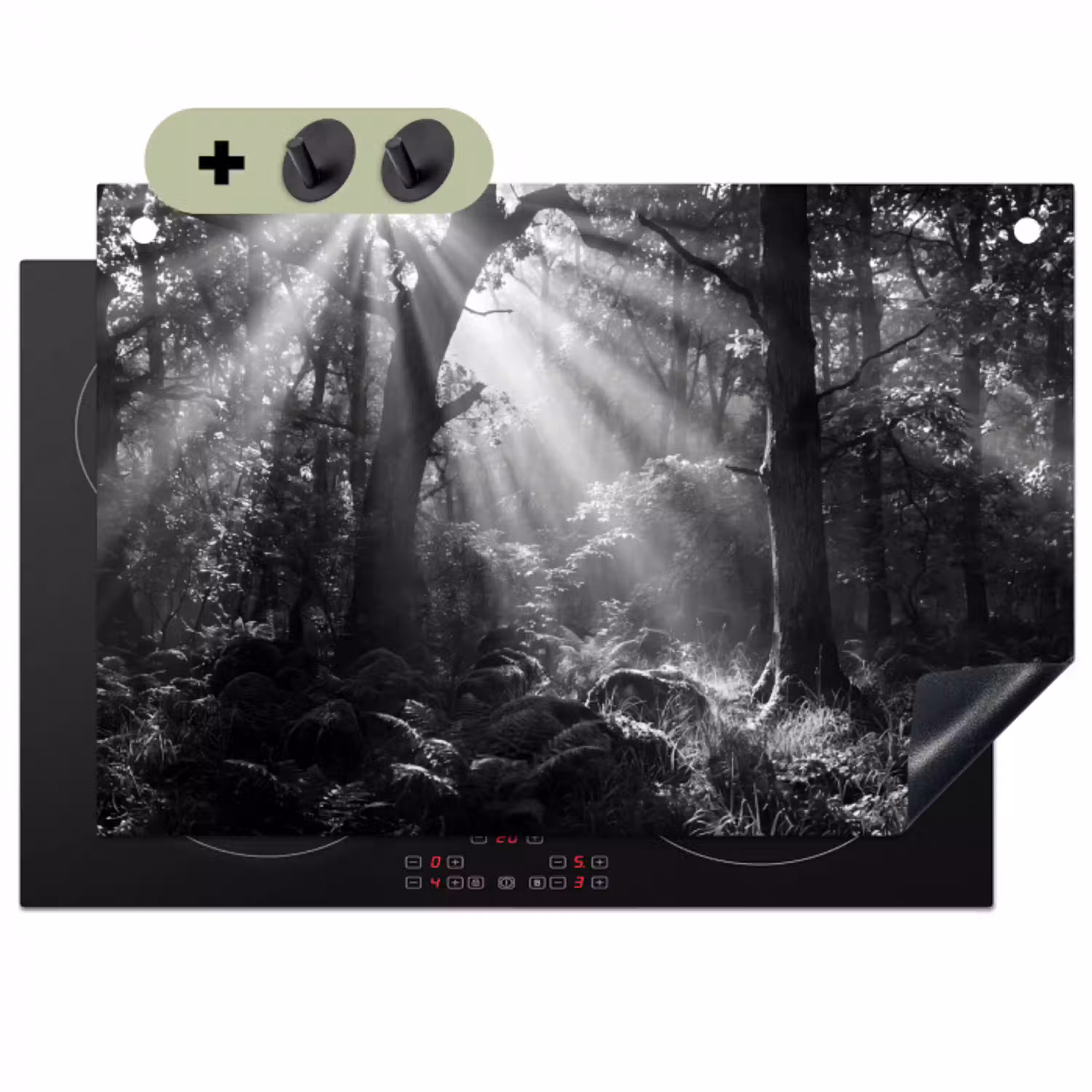 Bos - Lichtstralen - Natuur - Zwart-wit Inductie beschemer met haakjes klein -3d
