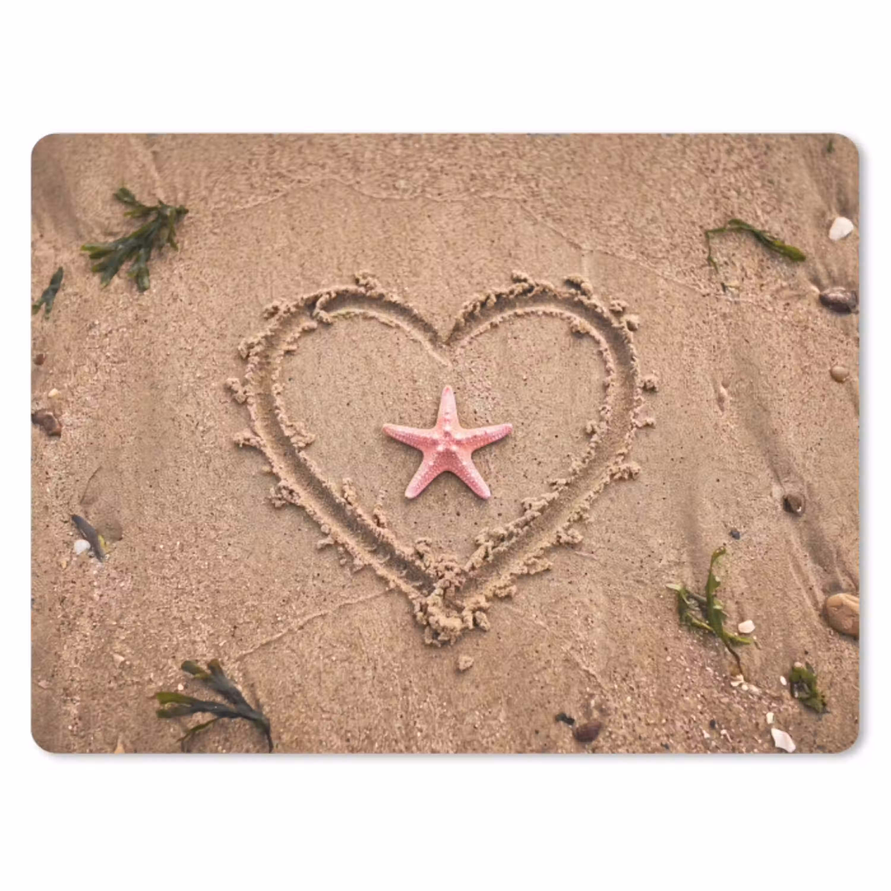 Dieren - Hart - Strand - Zand - Roze muismat rubber klein -3d