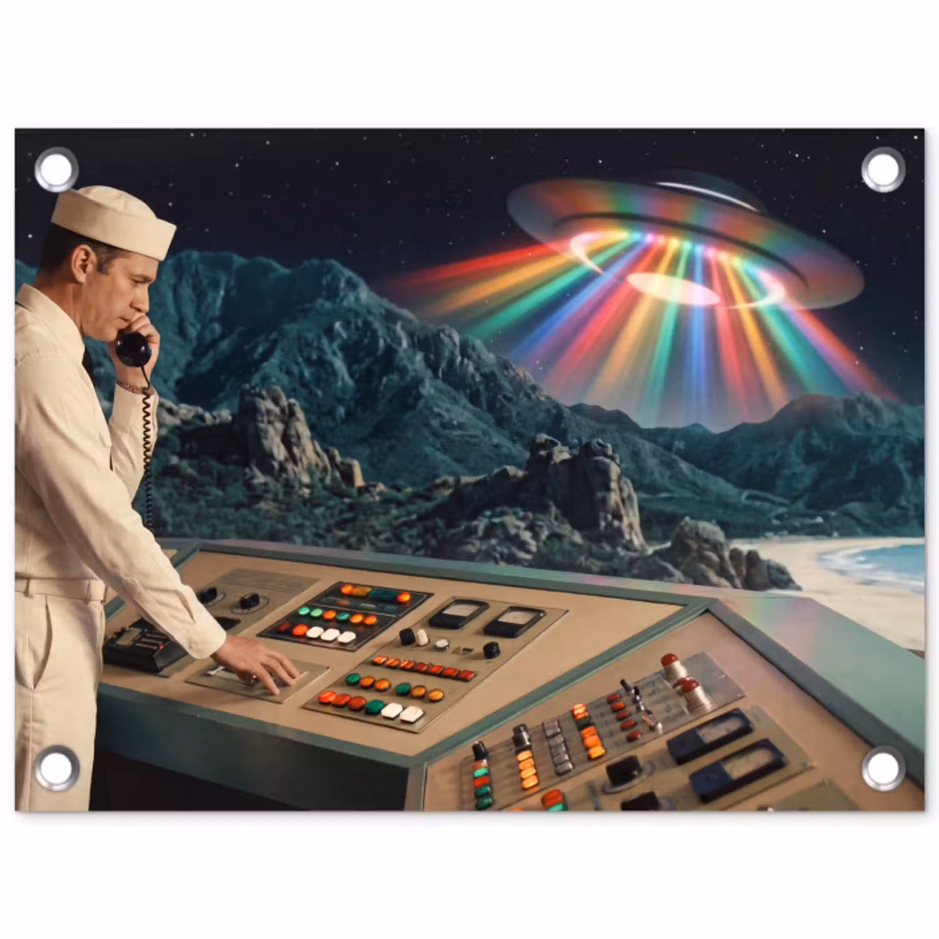 Man - Controlekamer - Strand tuinposter los doek klein -3d
