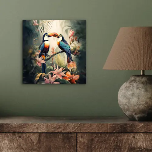 Toekan - Vogels - Bloemen - Natuur - Jungle aluminium wit klein -sfeer2