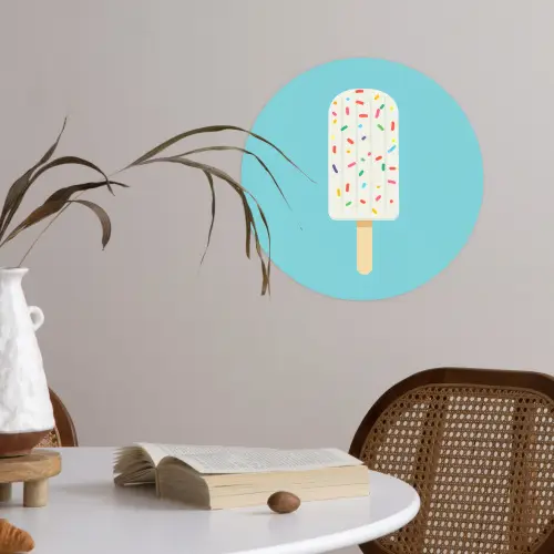 Ijsje - Stokje - Sprinkles - Lichtblauw Wandcirkel behangsticker klein -sfeer3
