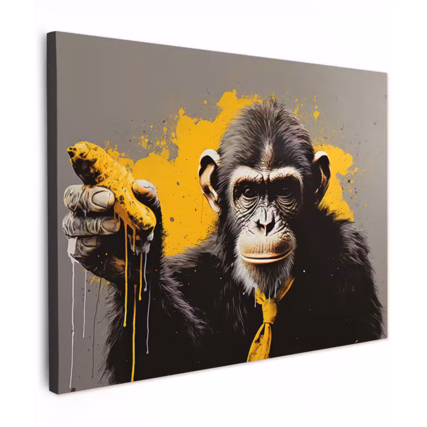 Canvas schilderij - Aap - Chimpansee - Banaan - Geel - Dieren - Stropdas