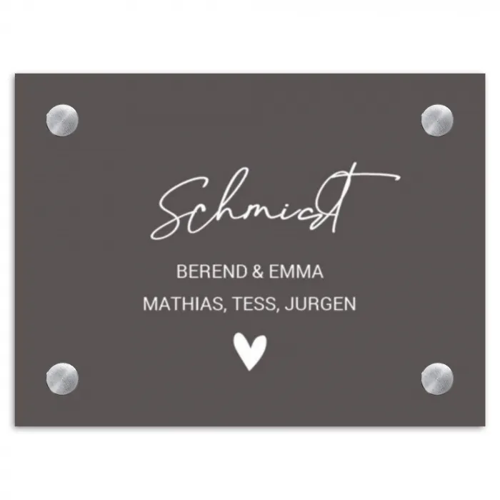 Grijs - Sierlijk Naambord Rechthoek middel -3d