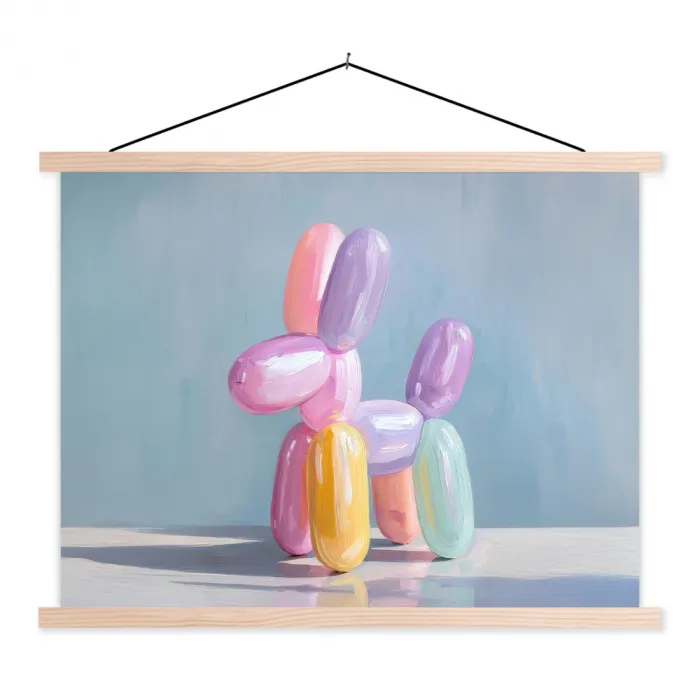 Dier - Ballon - Pasteltinten - Glanzend textielposter latten blank klein -3d