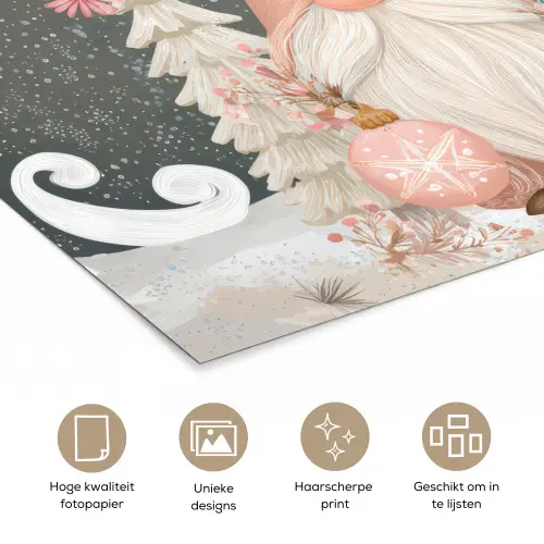 Kerst - Gnomen - Pastel poster papier klein -closeup_NL