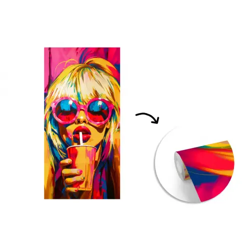 Zonnebril - Roze - Vrouw - Rietje fotobehang vinyl groot -3d