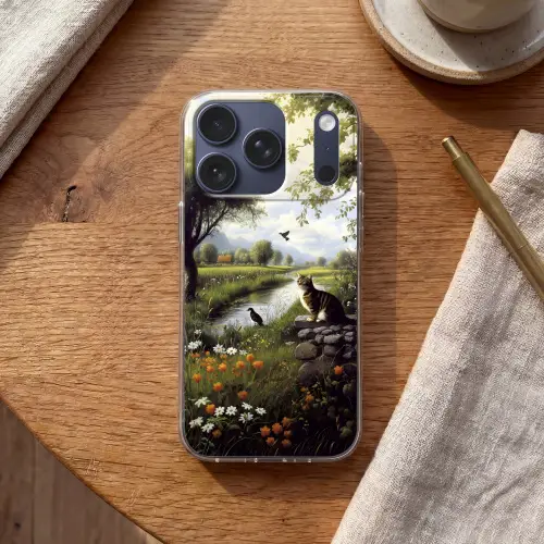 Kat - Beekje - Weide Telefoonhoesje iPhone 17 Pro klein -sfeer1