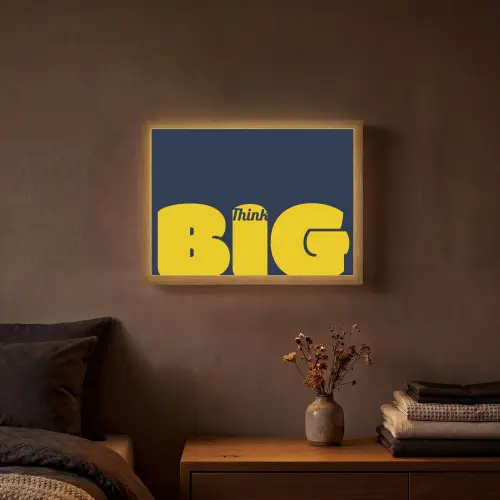 Think big - Blauw - Geel Light Box met batterij (Wandlamp) middel -sfeer4