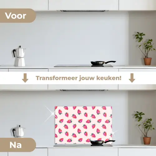 Aardbeien - Rood - Roze - Patroon keuken achterwand spatscherm klein 900 -voor_na_NL