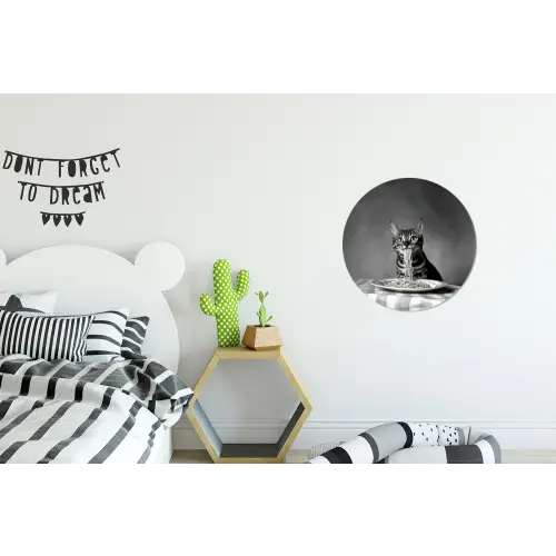 Bengaal - Kat - Tafelkleed - Zwart - Wit - Dier Wandcirkel aluminium klein -kinderkamer