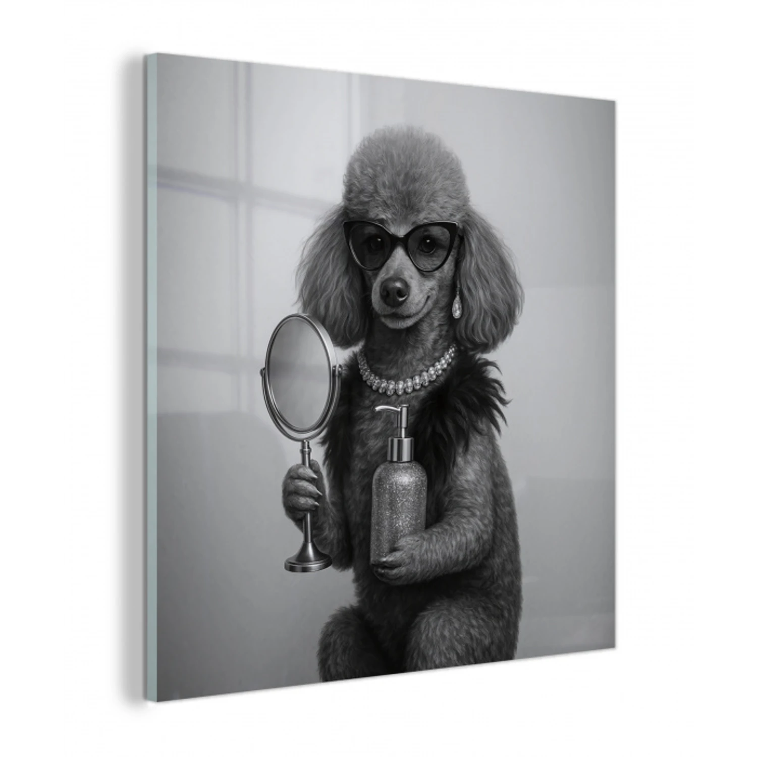 Poedel - Spiegel - Zwart - Wit plexiglas 5mm klein -z3d