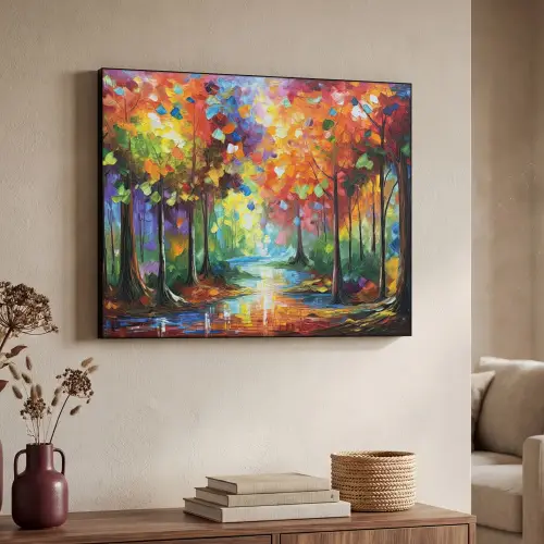 Landschap - Bos - Kleuren - Natuur Textielframe zwart klein -sfeer3