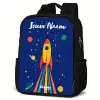 Raket - Sterren - Planeet - Ruimte Rugzak - Zwart middel -schuin