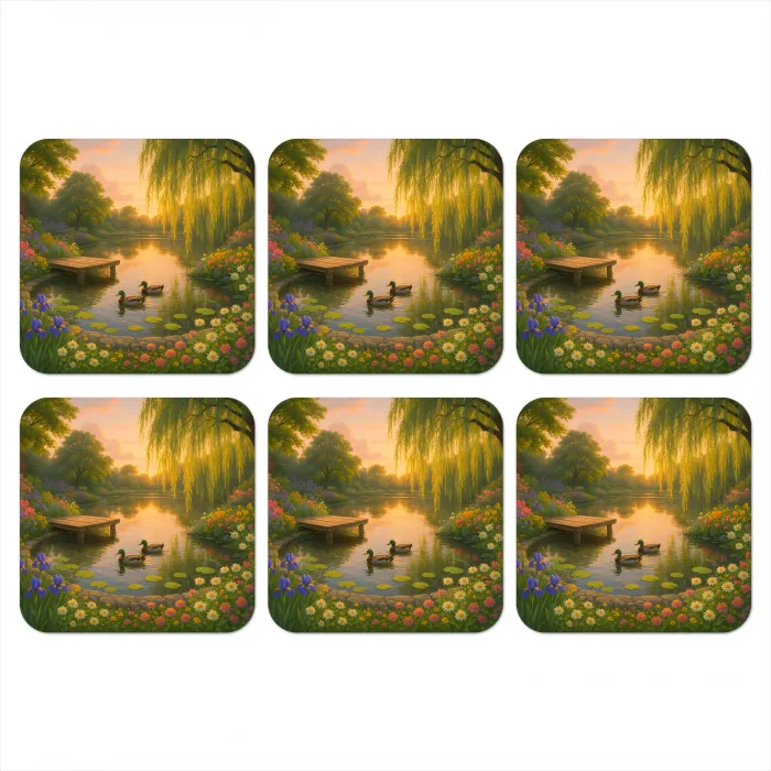 Eenden - Vijver - Bloemen onderzetter kurk middel -3d