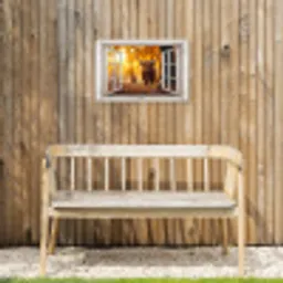 Schotse hooglander - Bos - Herfst - Dieren - Natuur - Bladeren - Doorkijk Tuinposter op houten frame 2 cm dik klein -sfeer4