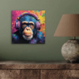 Graffiti - Chimpanzee - Street art - Koptelefoon - Aap aluminium wit klein -sfeer2