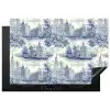 Huizen - Bomen - Water - Vogels - Blauw Inductie beschermer vinyl 3mm klein 276 -3d
