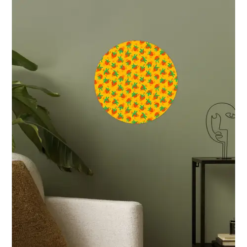 Geel - Aardbei - Patroon Wandcirkel behangsticker klein 186 -sfeer2