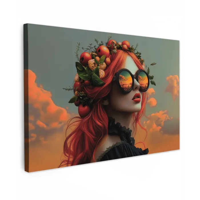 Vrouw - Kroon - Tomaat - Bascilicum - Zonnebril Tuinposter op houten frame 2 cm dik klein -3d