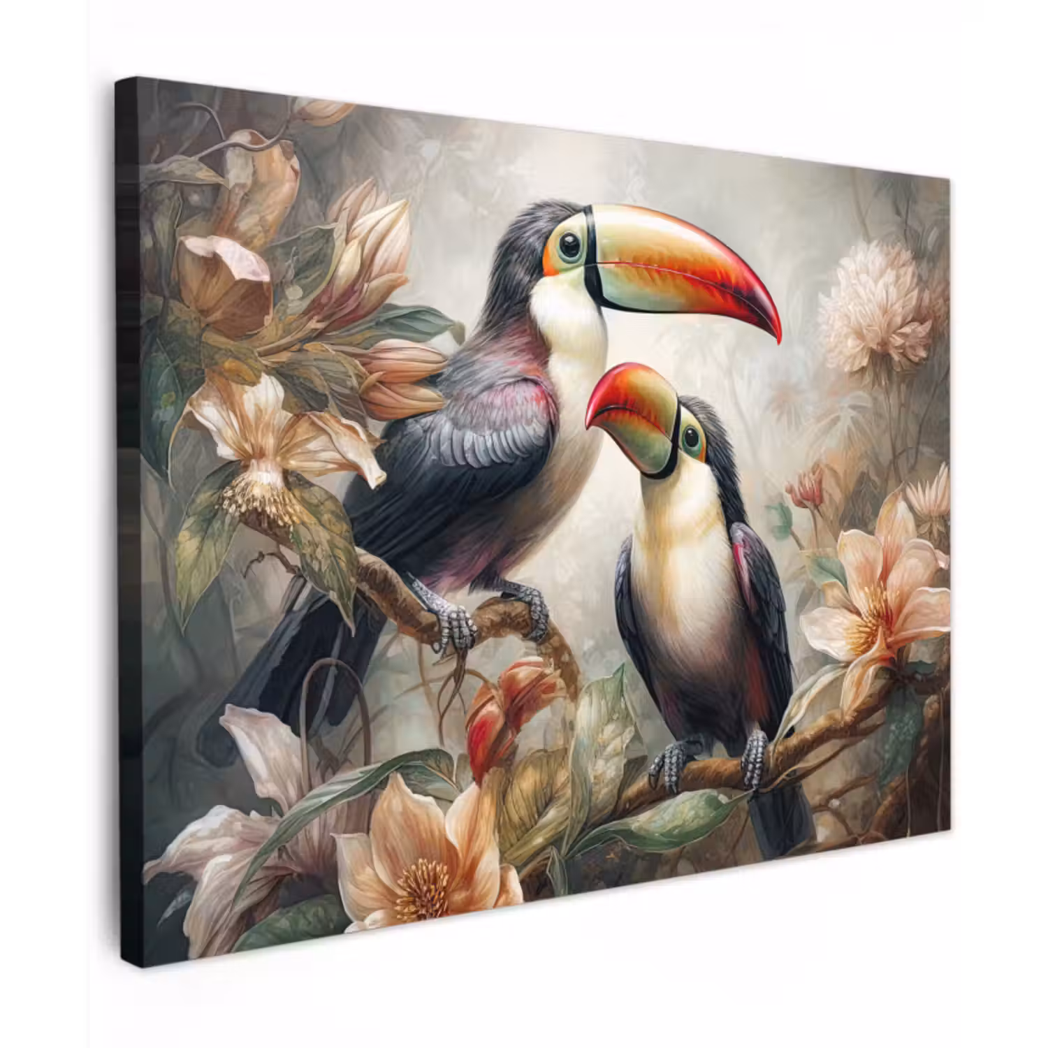 Canvas schilderij - Toekan - Vogels - Bloemen - Jungle
