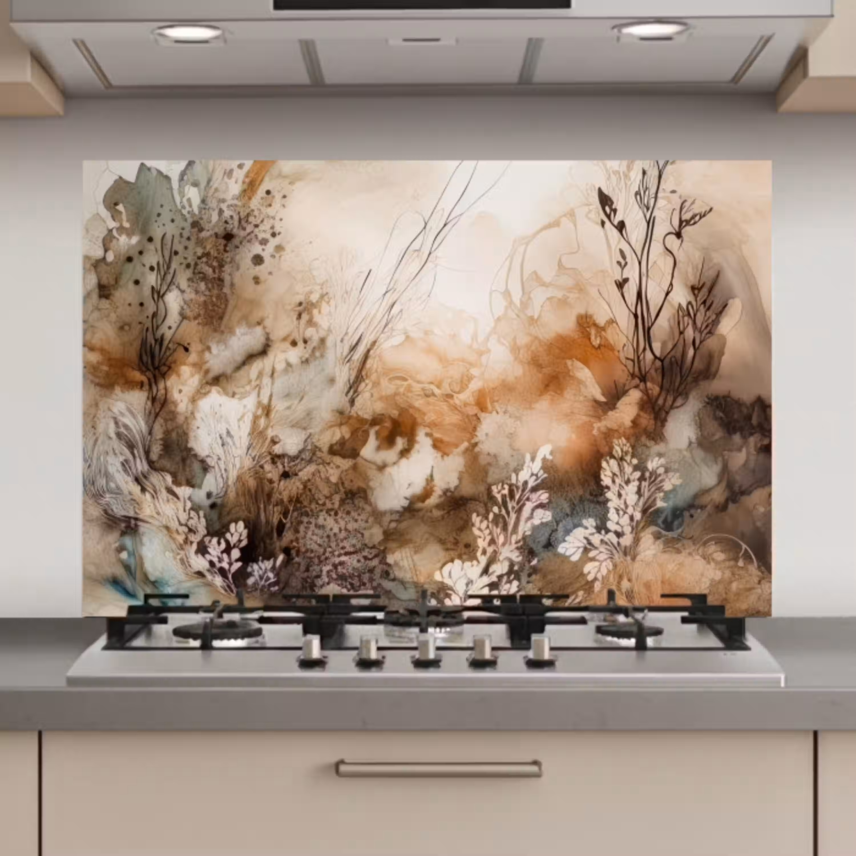 Abstract - Beige - Verf - Kunst - Natuur - Bloemen keuken achterwand spatscherm klein -3d_website