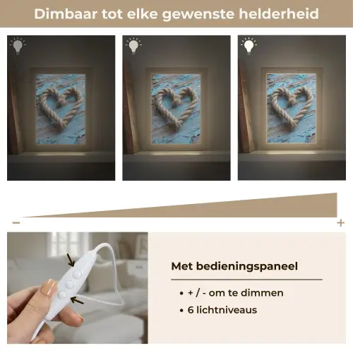 Hart - Touw - Hout - Rustiek Light Box met kabel (Tafellamp) klein -USP_dimbaarNL