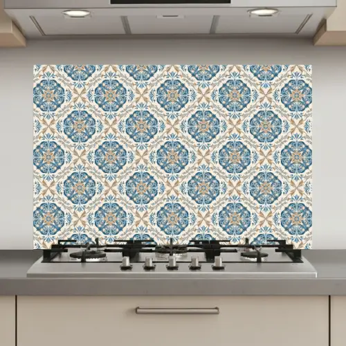 Tegel - Patroon - Blauw - Goud keuken achterwand spatscherm klein 900 -3d_website