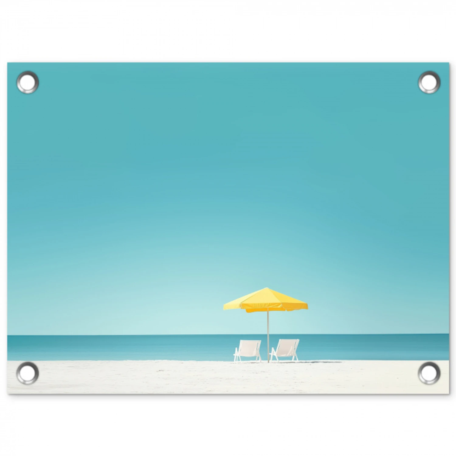 Strand - Blauwe lucht - Geel - Parasol tuinposter los doek klein -3d