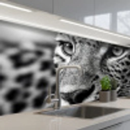 Luipaard - Zwart - Wit - Oog keuken achterwand 2 middel -3d_schuin