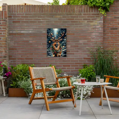 Kerst - Magie - Bos - Kleurrijk Tuinposter op houten frame 2 cm dik klein -sfeer3