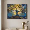 Boom - Levensboom - Blauw - Goud Textielframe zwart klein -sfeer2