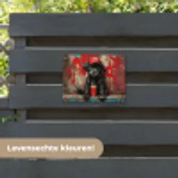 Puppy met Rode Pet en Spuitbus tuinposter los doek klein -sfeer3