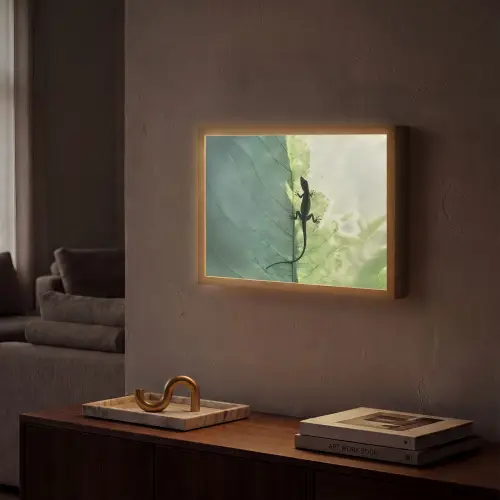 Hagedis - Blad - Nerven - Groen Light Box met batterij (Wandlamp) middel -sfeer1
