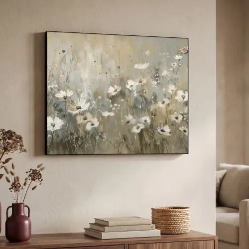 Bloemen - Wit - Natuur - Grijs - Modern Textielframe zwart klein -sfeer3