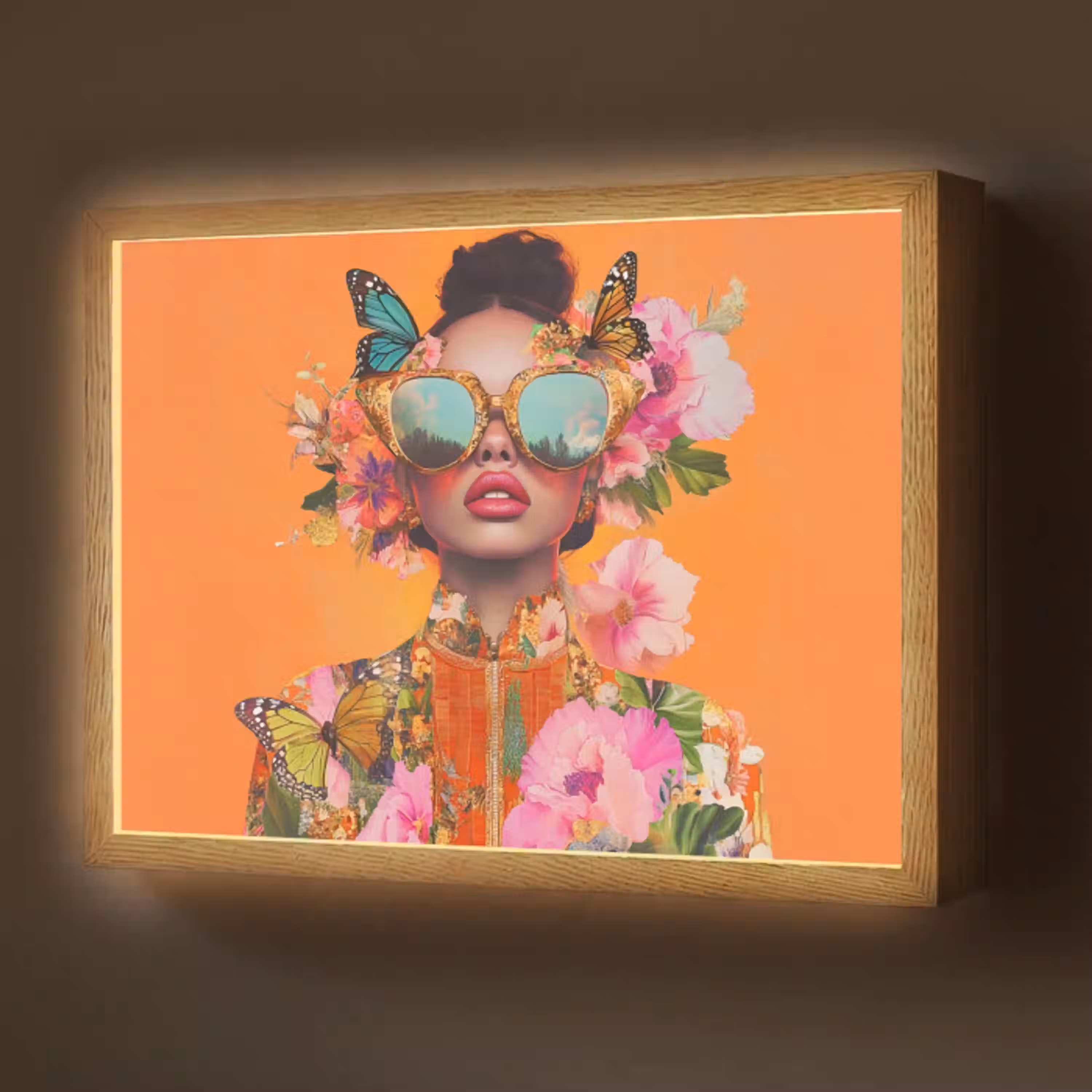 Vlinders - Vrouw - Zonnebril - Kleurrijk Light Box met batterij (Wandlamp) middel -z3d_website