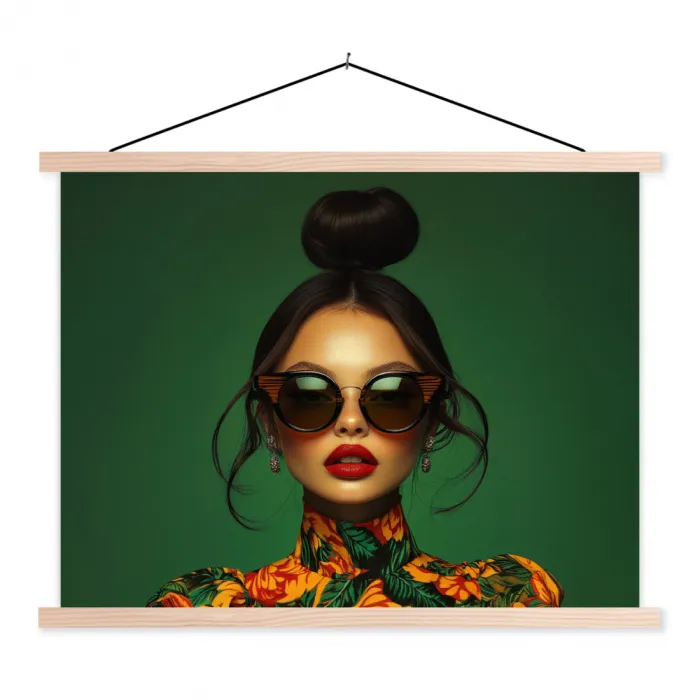 Vrouw - Groen - Modern - Bril - Abstract textielposter latten blank klein -3d