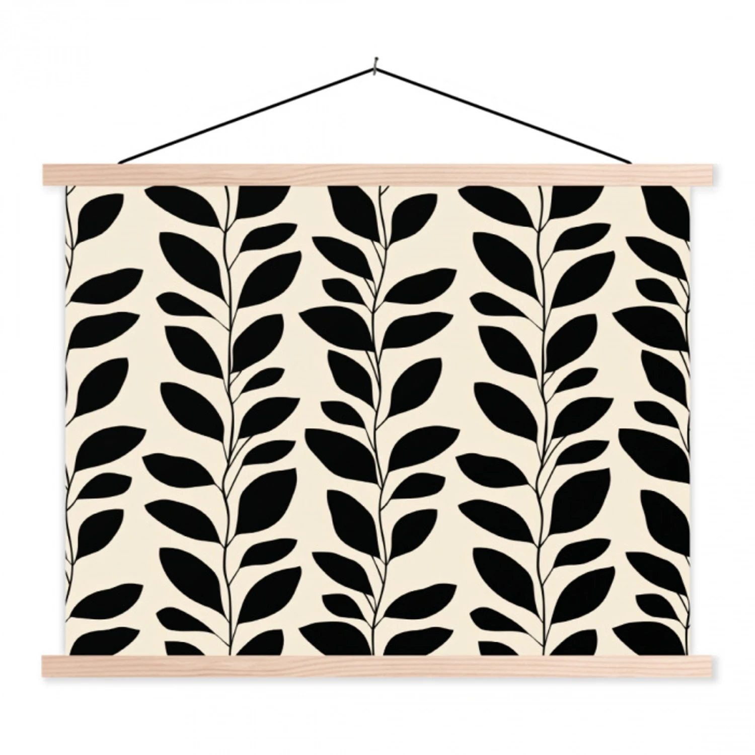 Botanisch - Dessin - Zwart - Beige textielposter latten blank klein 122 -3d