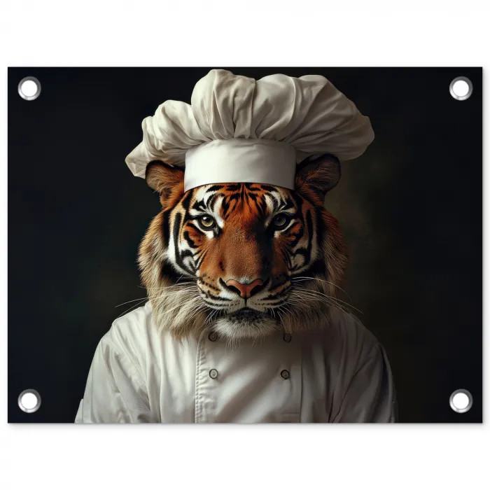Tijger - Kokskleding - Bruin tuinposter los doek klein -3d