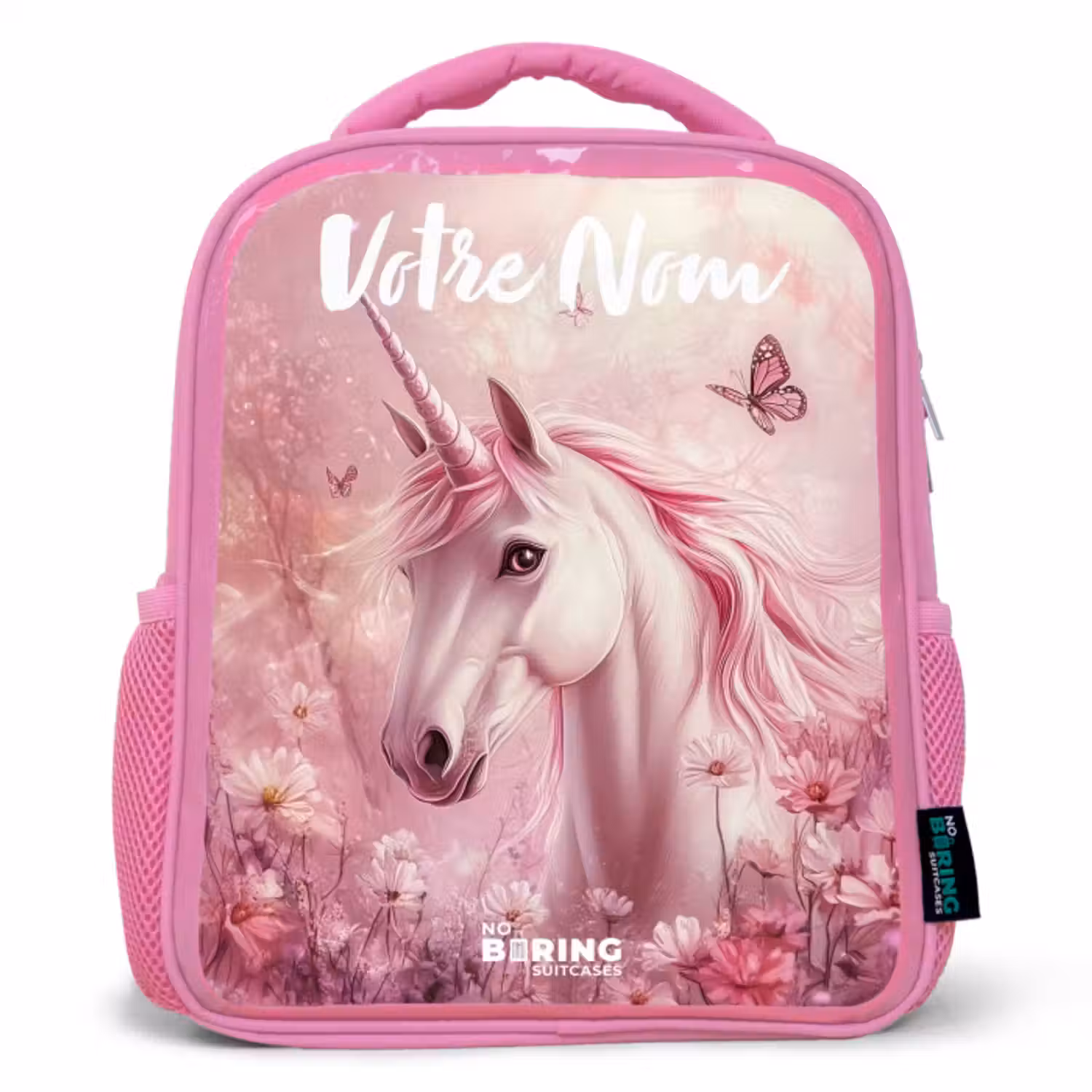 Sac à dos enfant avec votre nom - Rose - Licorne - Rose - Papillon - Fleurs
