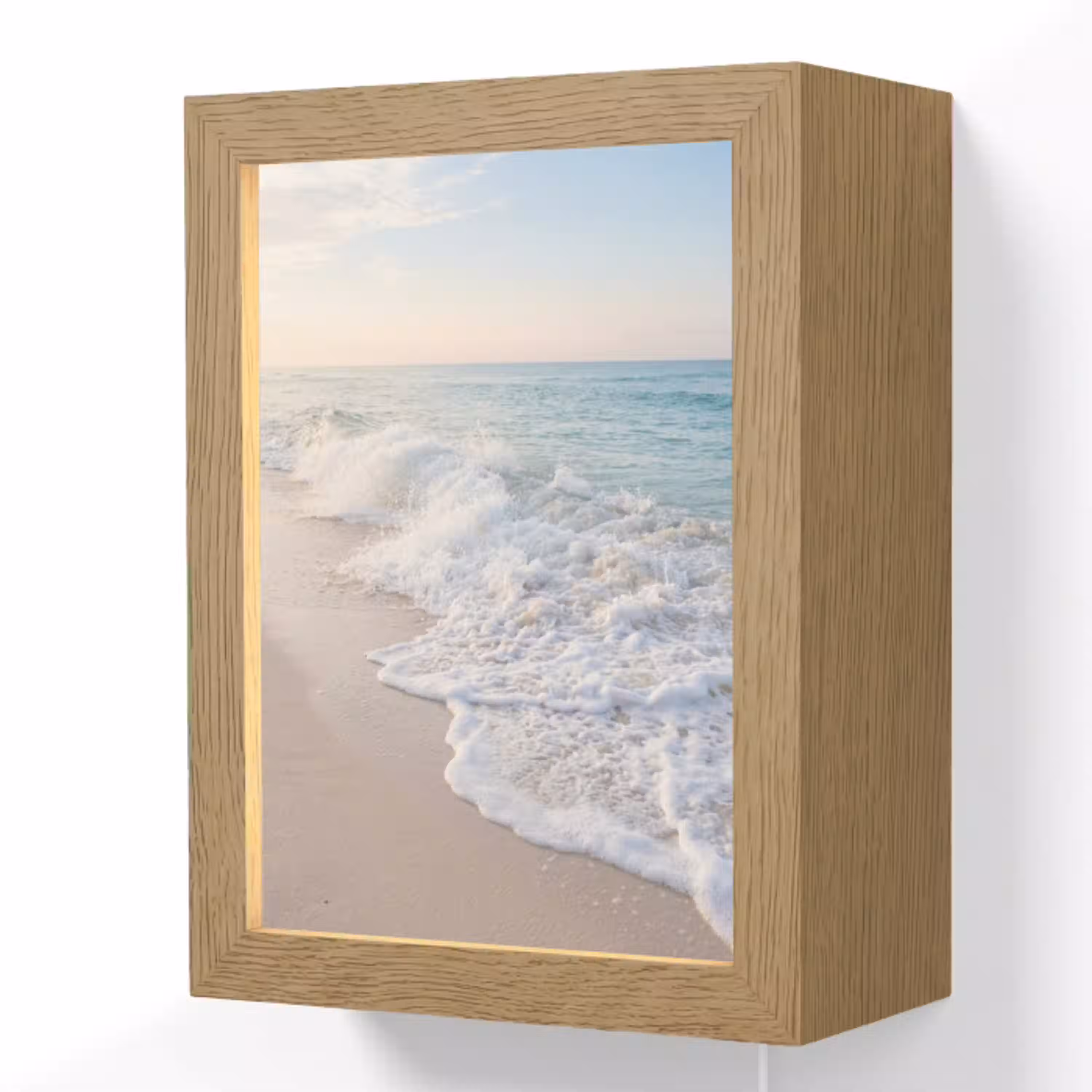 Zee - Golven - Strand - Natuur - Wit Light Box met kabel (Wandlamp) klein -3d