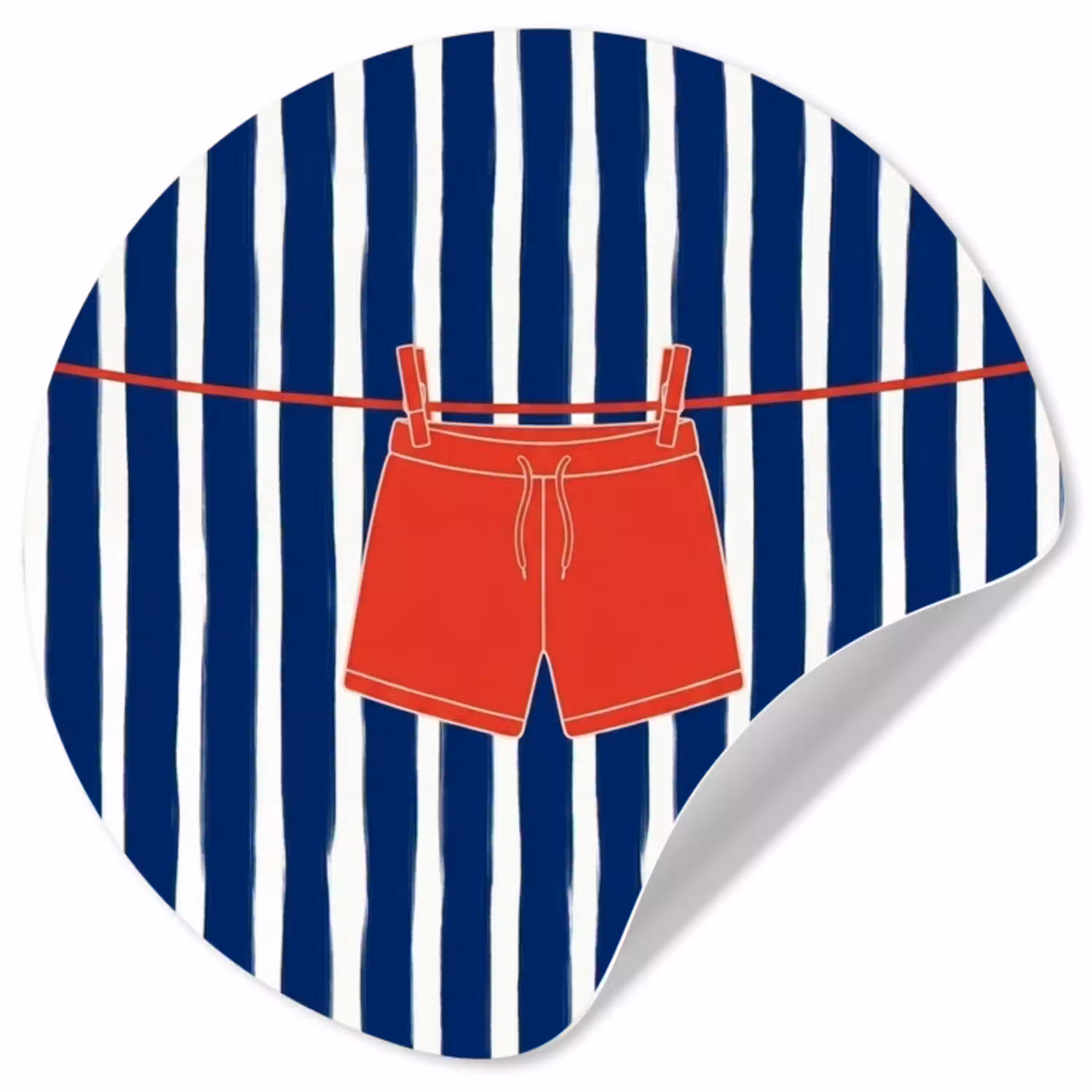 Shorts - Waslijn - Zomer - Illustratie - Rood Wandcirkel behangsticker klein -3d