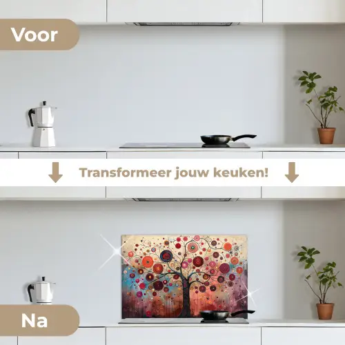 Levensboom - Bloemen - Roze - Hippie - Kunst keuken achterwand spatscherm klein -voor_na_NL