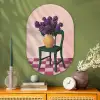 Stoel - Vaas - Bloemen - Geblokt Wandcirkel Ovaal Glas middel -sfeer2