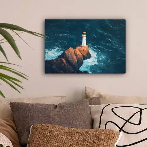 Vuurtoren - Rots - Zee - Golven canvas 2cm klein -sfeer1