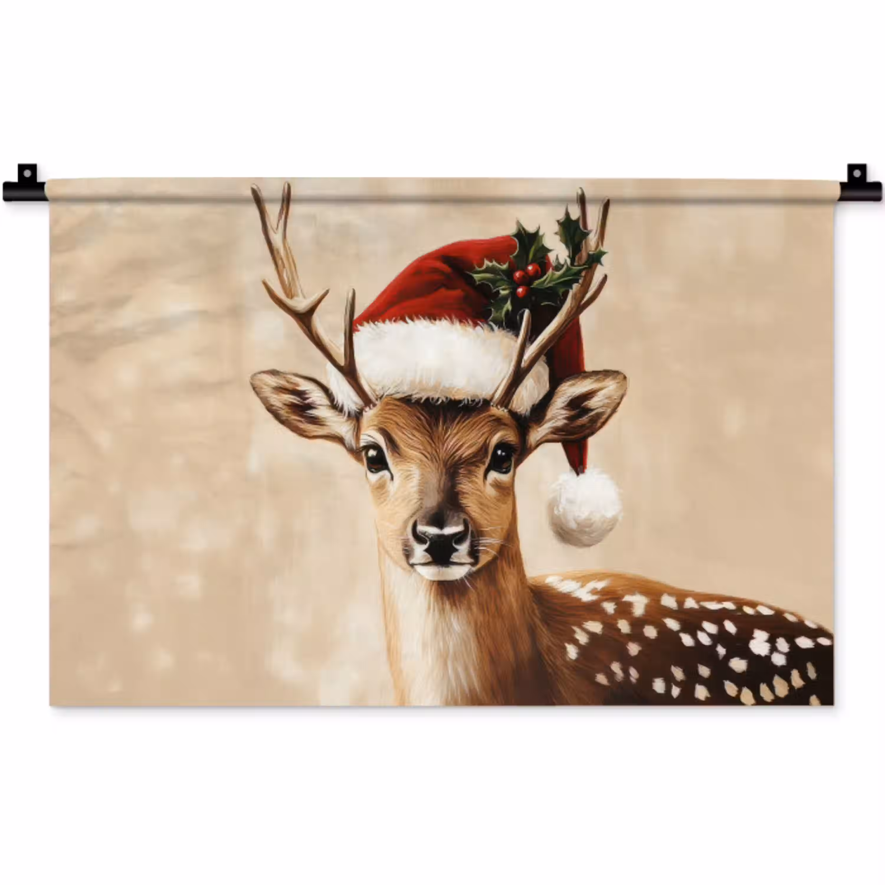 Kerst - Hert - Gewei - Rood Wandkleed katoen klein -zz3d