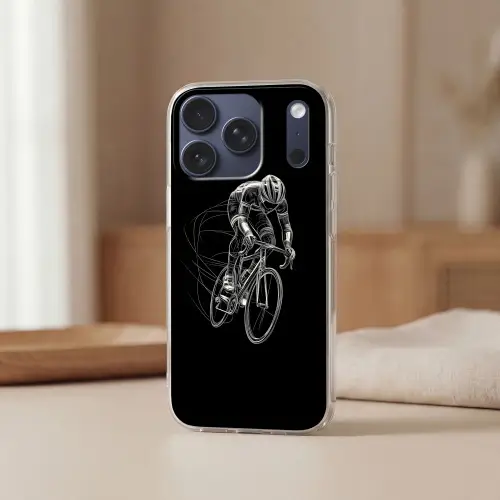 Lijntekening - Wit - Wielrennen - Snelheid Telefoonhoesje iPhone 17 Pro klein -sfeer2